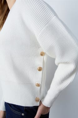 Sweater with Horn-Effect Buttons;${refinementColor}