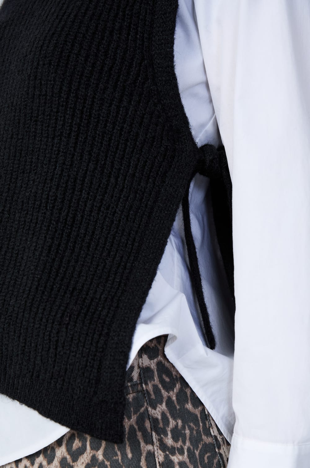 Sleeveless High Neck Tie-Front Sweater;${refinementColor}