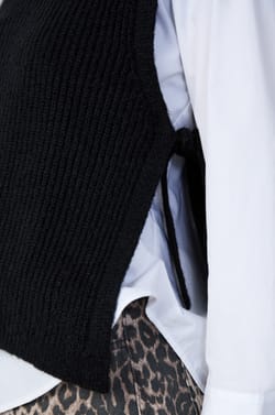 Sleeveless High Neck Tie-Front Sweater;${refinementColor}