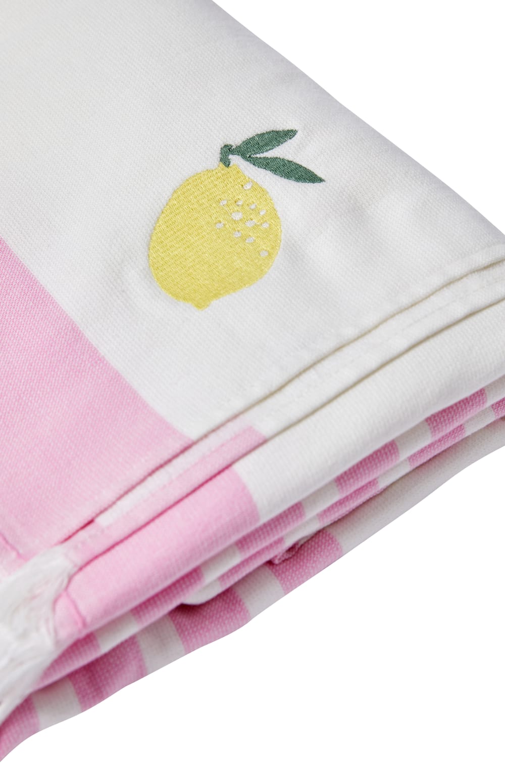 Fouta en coton &agrave; rayures &agrave; motif citron;${refinementColor}