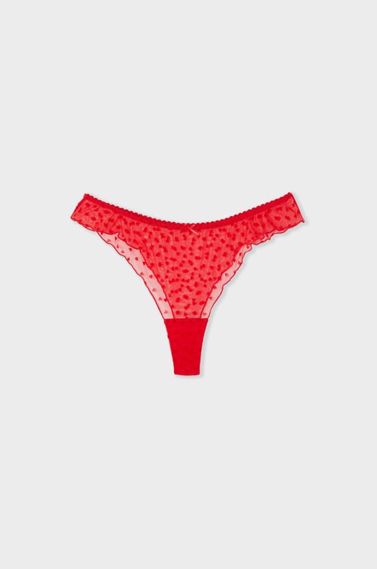 Tanga en tulle floqu&eacute; &agrave; motifs coeur;${refinementColor}