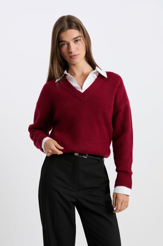 Pull col V manches longues;${refinementColor}
