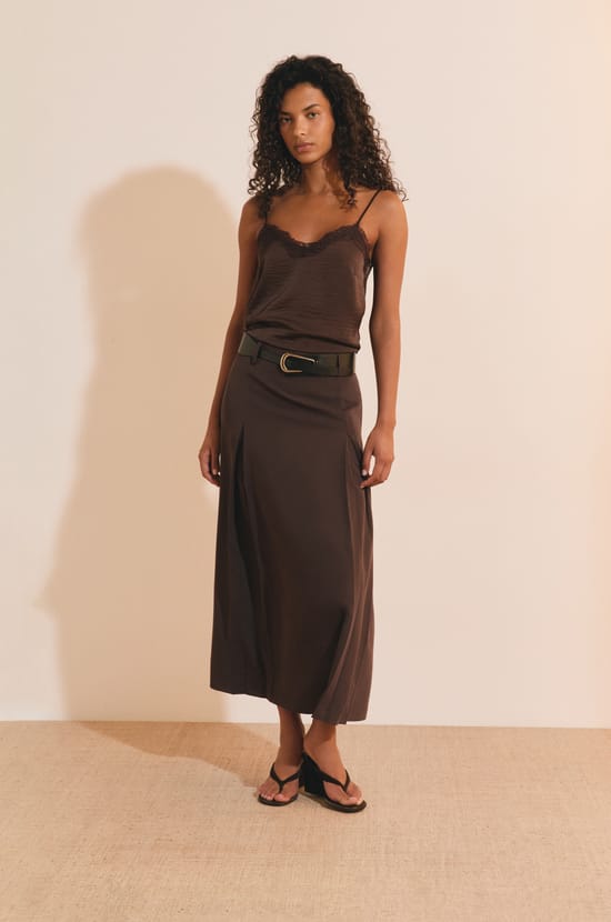 Jupe midi &agrave; pinces;${refinementColor}