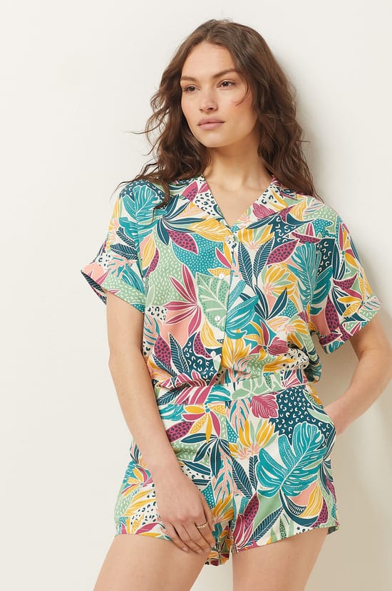 Printed Pajama Shirt;${refinementColor}