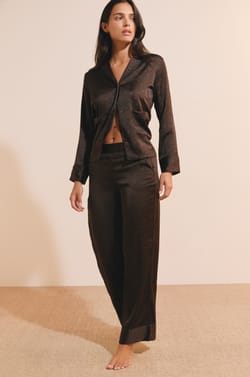 Pantalon de pyjama satin&eacute; &agrave; motifs;${refinementColor}
