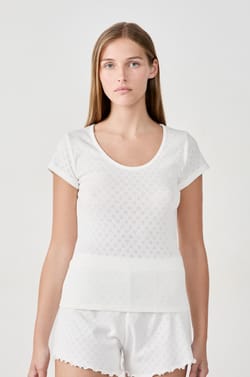 T-shirt de pyjama manches courtes en coton en pointelle;${refinementColor}