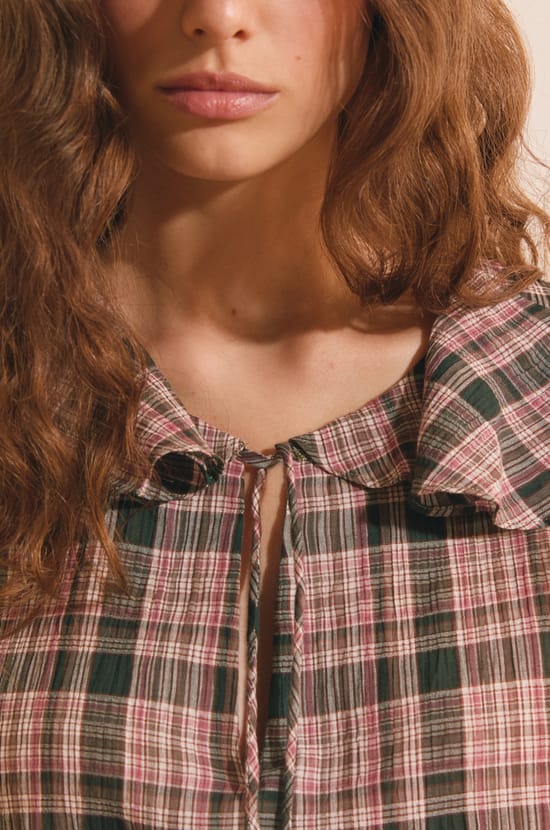 Blouse en coton &agrave; carreaux;${refinementColor}