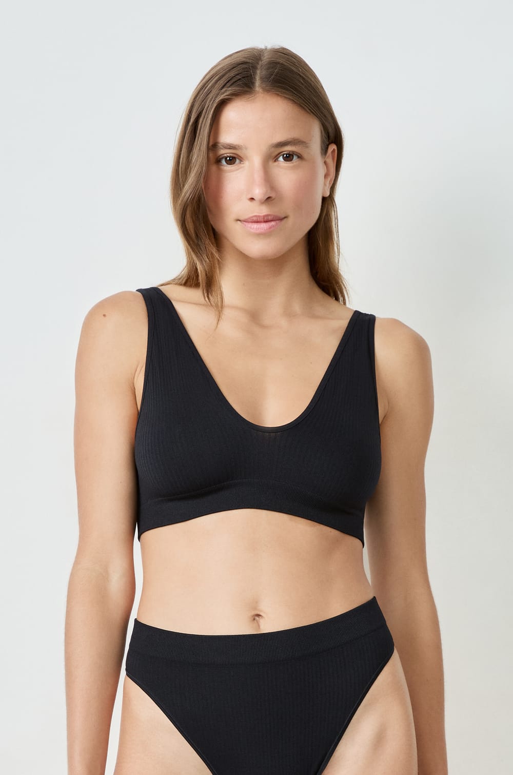 Soutien-gorge brassière côtelée;${refinementColor}