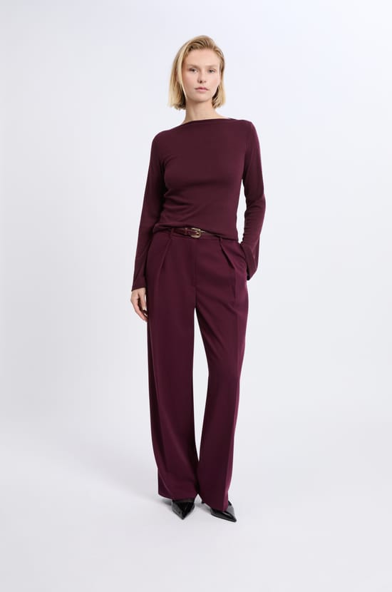 T-shirt col bateau &agrave; manches longues larges;${refinementColor}