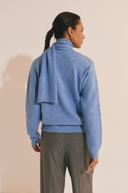 V-neck Sweater with Integrated Scarf;${refinementColor}