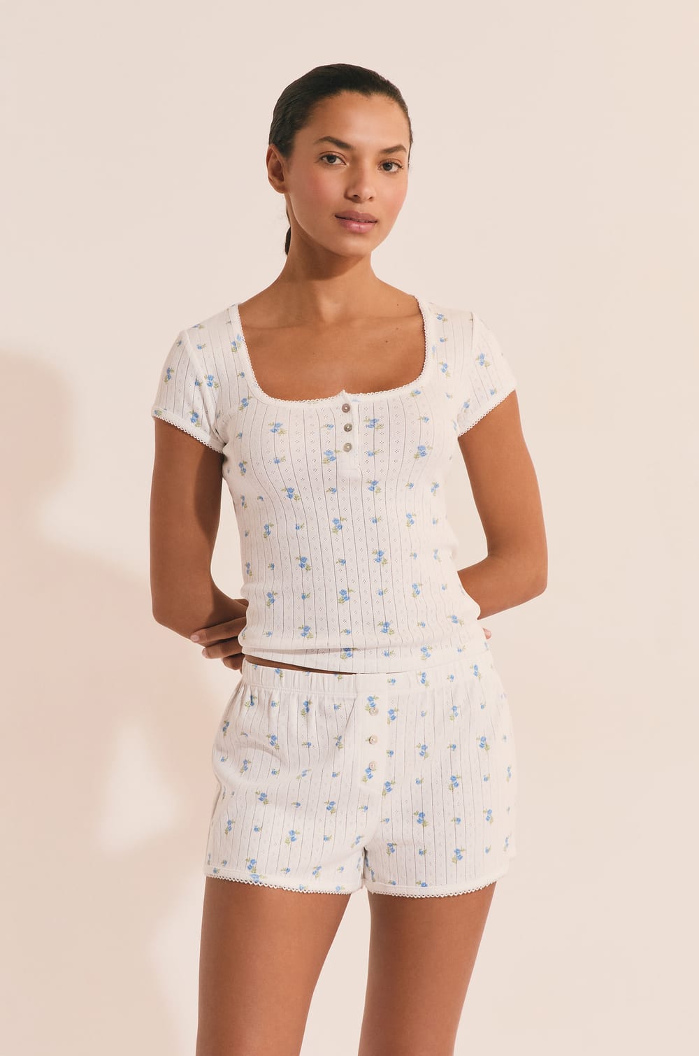 Cotton Pointelle Pyjama Shorts;${refinementColor}