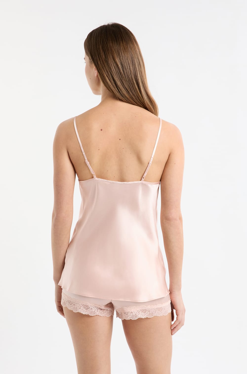 Silk Camisole with Lace Details;${refinementColor}