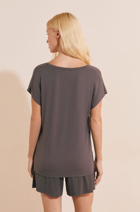Top de manga corta liso de modal;${refinementColor}