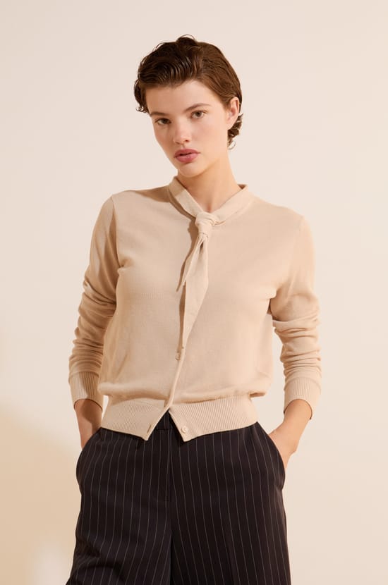 Cardigan avec lien &agrave; nouer en coton;${refinementColor}