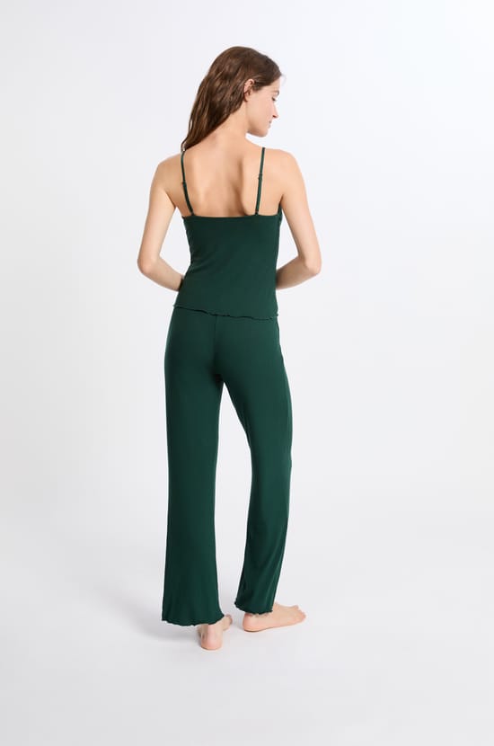 Ensemble de pyjama 2 pi&egrave;ces en maille c&ocirc;tel&eacute;e d&eacute;tails dentelle;${refinementColor}