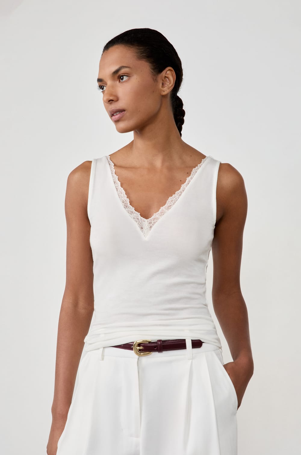 Tank Top with Cashmere in Thermal Knit;${refinementColor}