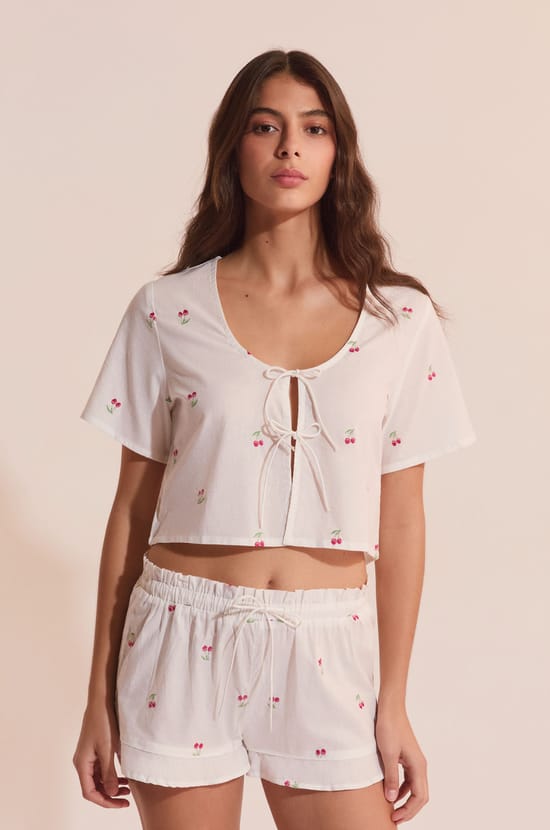 Top de pyjama en coton &agrave; motifs cerises;${refinementColor}