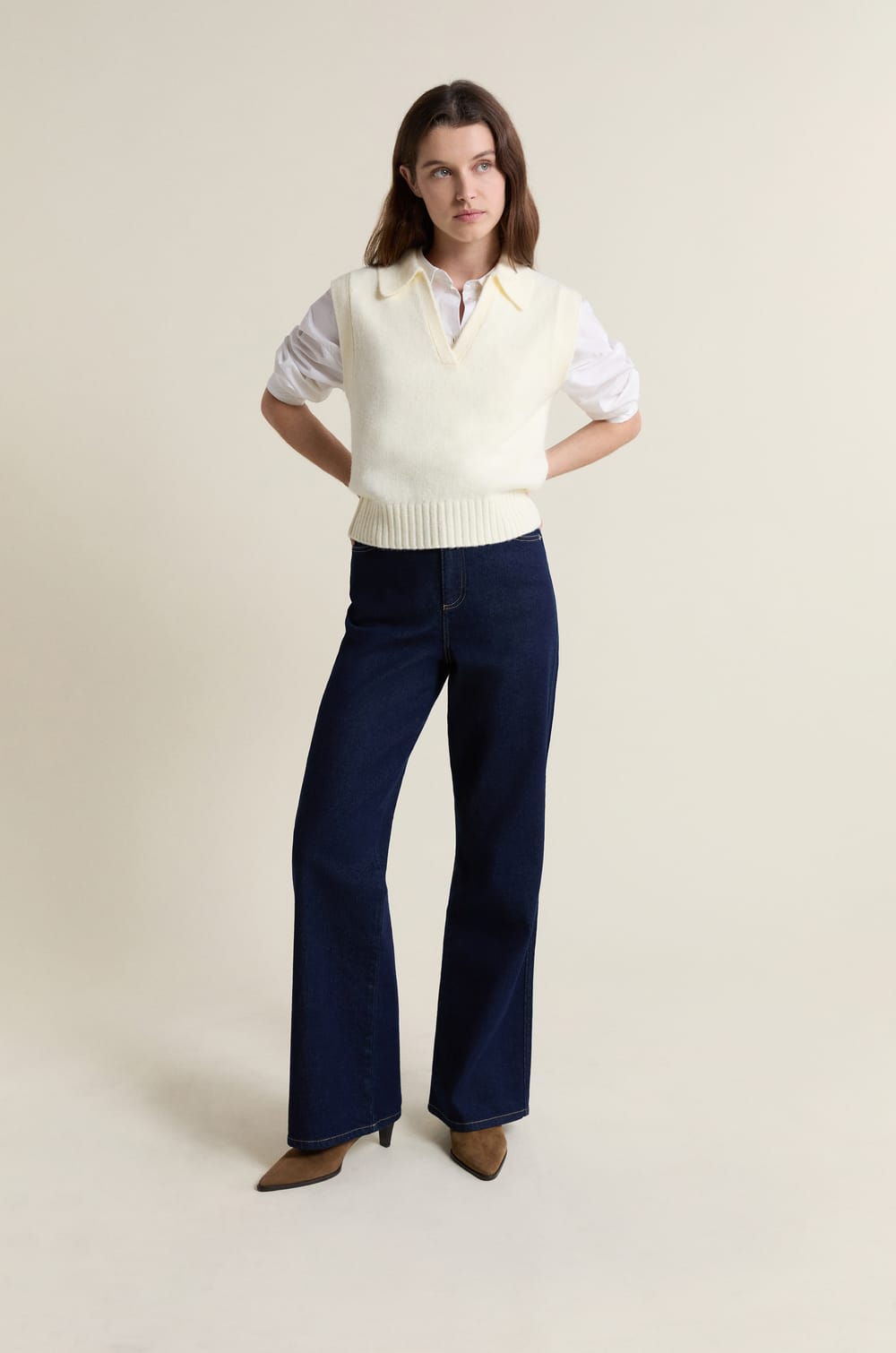 Pull col polo sans manches;${refinementColor}