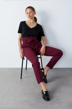 Carrot-Cut Trousers with Tie Belt;${refinementColor}