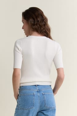 Pull col V manches courtes c&ocirc;tel&eacute;;${refinementColor}