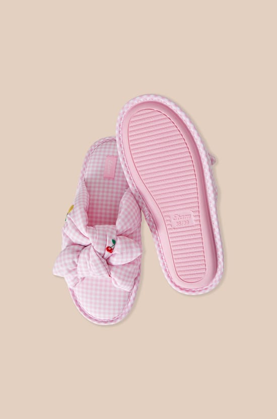 Cotton Slippers with Bow;${refinementColor}