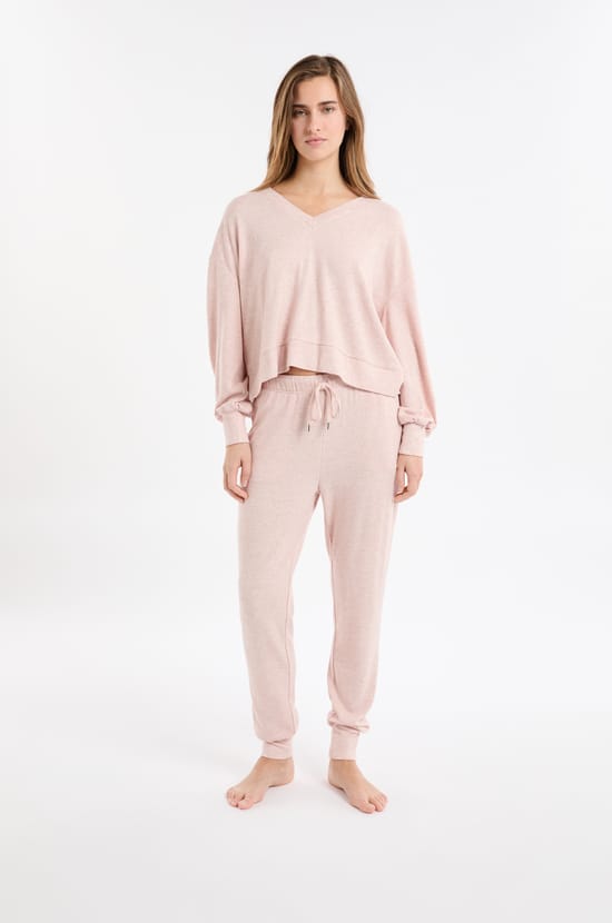 Sweatshirt de pyjama col V;${refinementColor}
