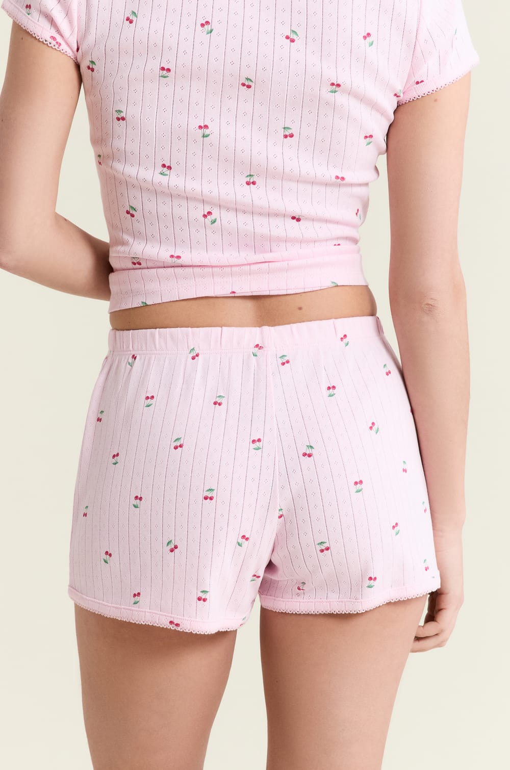 Short de pyjama &agrave; motifs en coton en pointelle;${refinementColor}