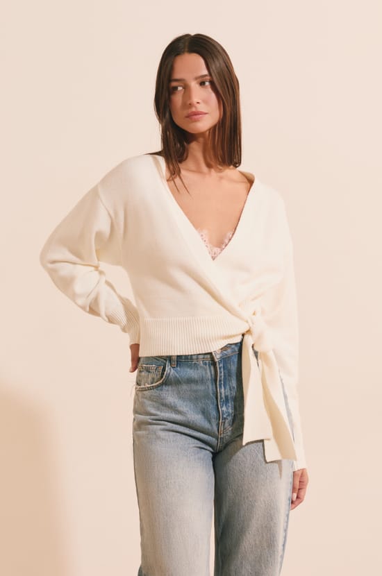 Long-Sleeved Tie-Front Cardigan;${refinementColor}