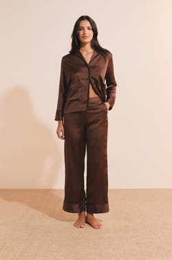 Pantalon de pyjama satin&eacute; &agrave; motifs;${refinementColor}