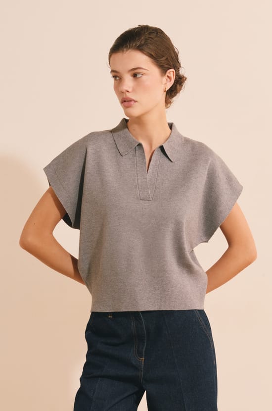 Pull manches courtes avec col polo;${refinementColor}