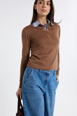 Polo manches longues en laine;${refinementColor}