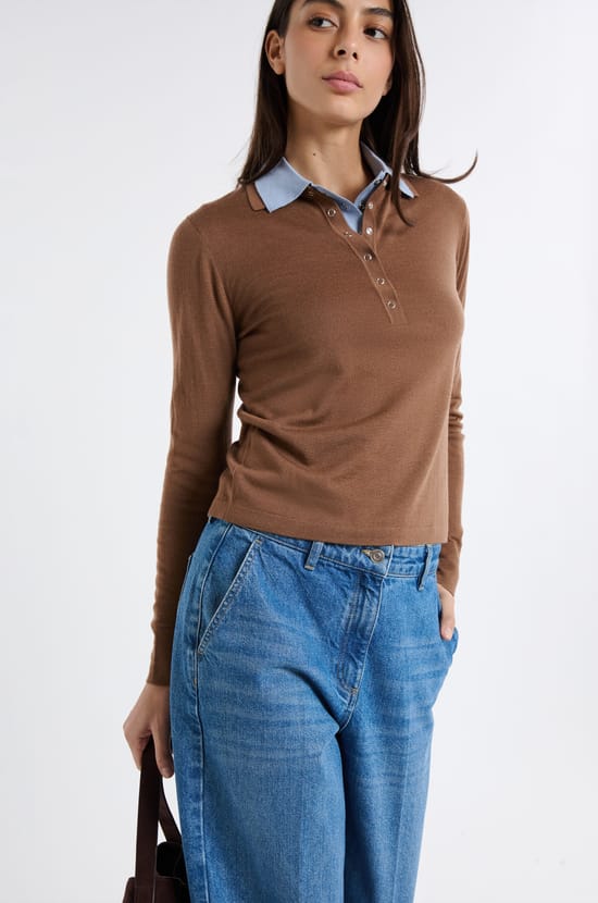 Polo manches longues en laine;${refinementColor}