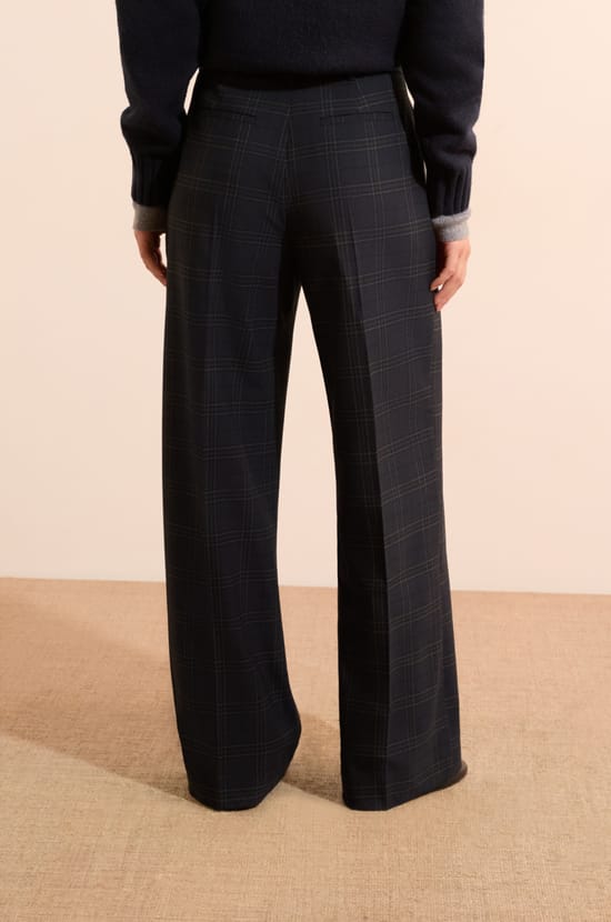 Pantalon coupe droite &agrave; carreaux;${refinementColor}