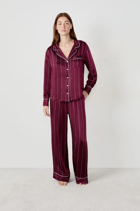 Gestreifte Pyjama-Bluse aus Satin;${refinementColor}