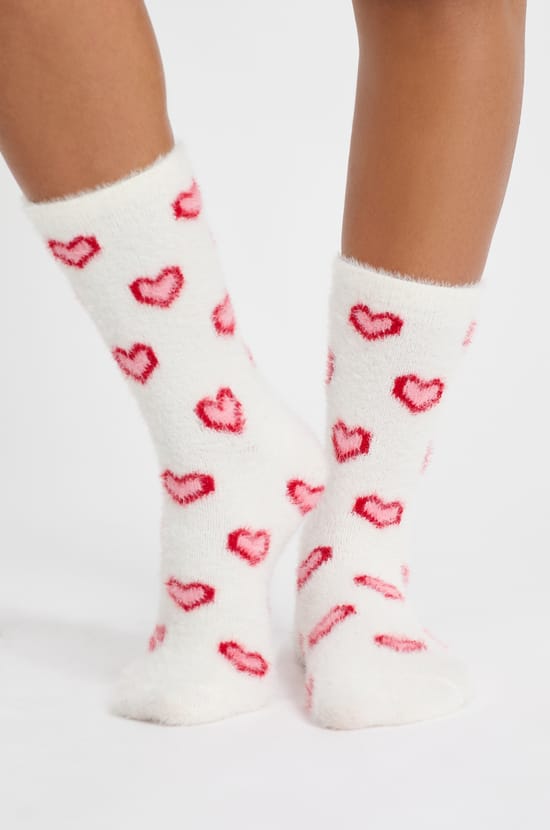 Chunky Knit Socks with Heart Motifs;${refinementColor}