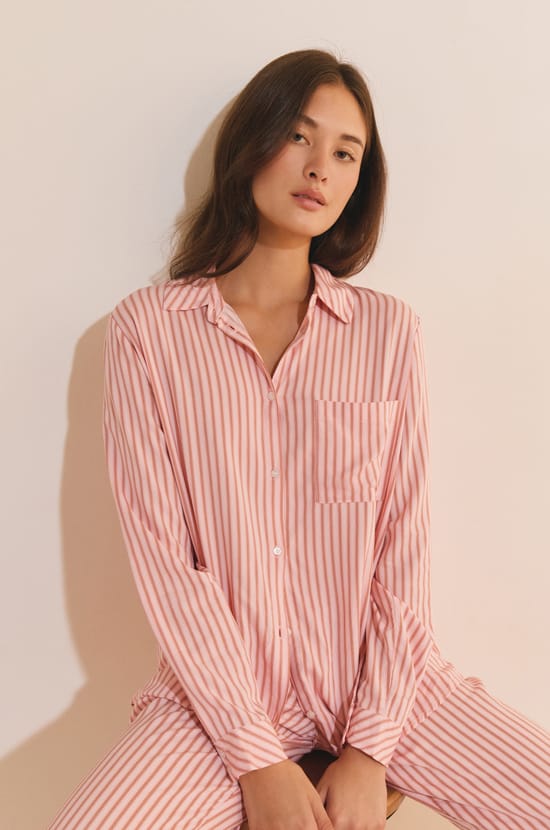 Chemise de pyjama &agrave; rayures;${refinementColor}