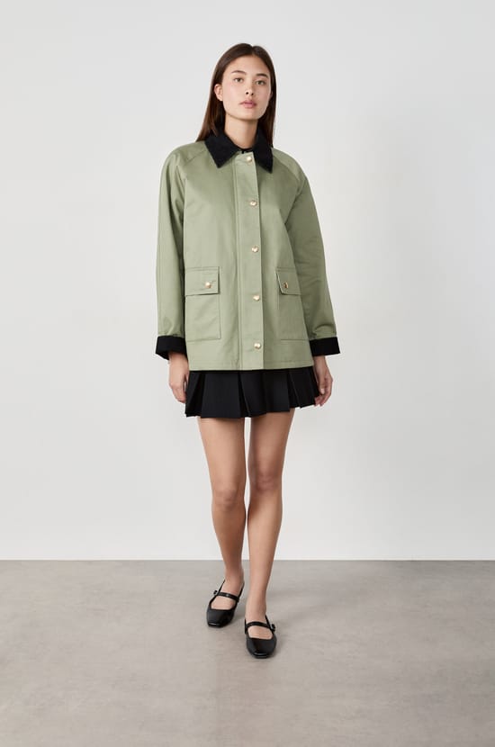 Straight-Cut Jacket with Velvet Collar;${refinementColor}