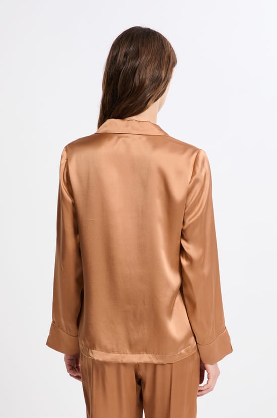 Chemise de pyjama manches longues en soie;${refinementColor}