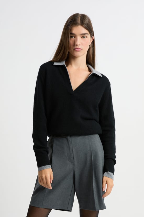 Cashmere polo neck sweater;${refinementColor}