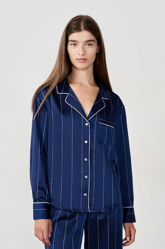 Striped satin pyjama shirt;${refinementColor}