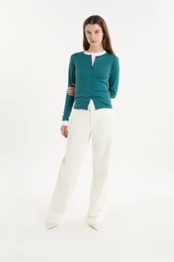 T-shirt boutonn&eacute; &agrave; manches longues en coton;${refinementColor}