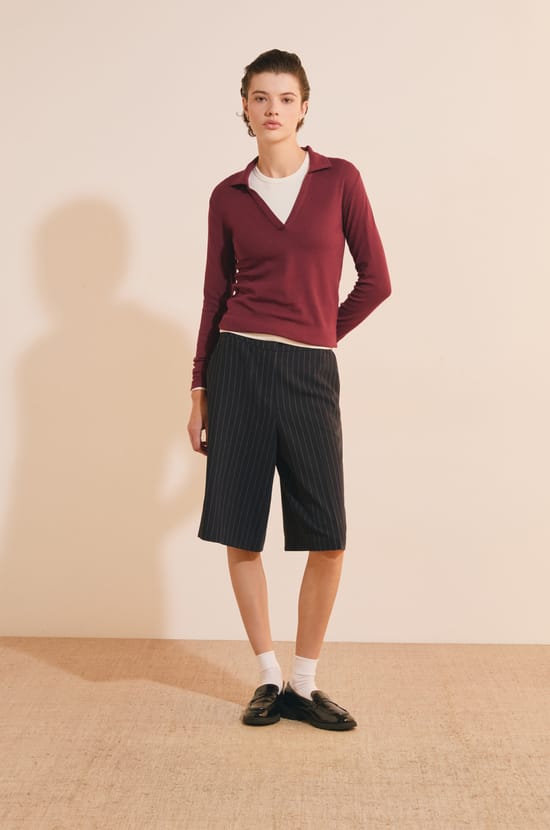 T-shirt col polo en coton modal;${refinementColor}