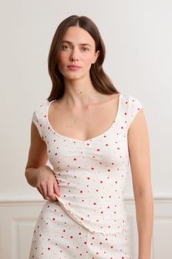 Pyjamatop met korte mouwen in pointelle met hartmotieven van katoen;${refinementColor}