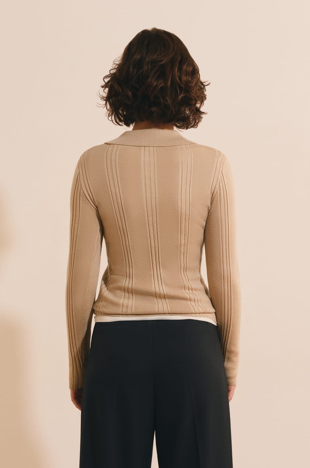 Pull manches longues &agrave; col polo;${refinementColor}