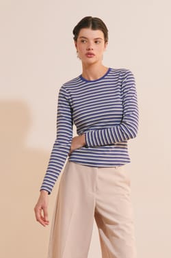 T-shirt &agrave; rayures en coton;${refinementColor}