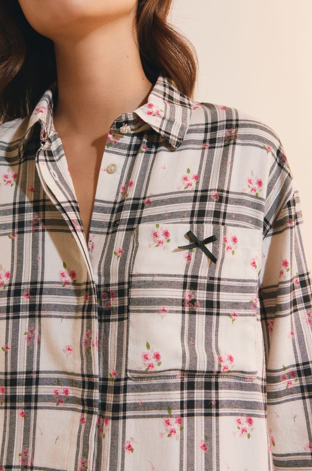 Chemise de nuit &agrave; carreaux avec coton;${refinementColor}