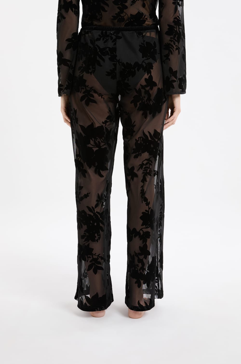Pantalon transparent à motif floral;${refinementColor}