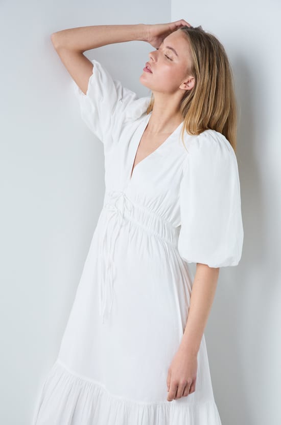 Robe mi-longue en coton manches bouffantes;${refinementColor}