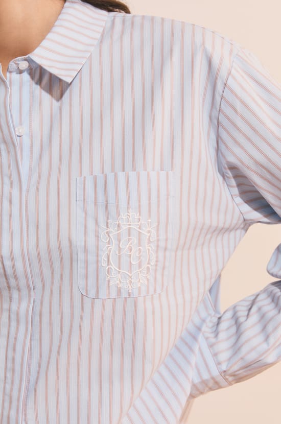 Chemise de pyjama &agrave; rayures en coton;${refinementColor}