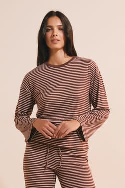 Sweatshirt de pyjama &agrave; rayures;${refinementColor}